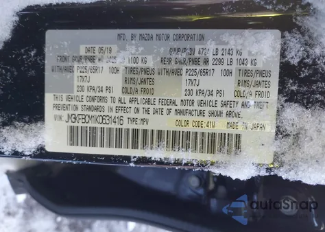 2019 Mazda Cx-5 Touring z USA, uszkodzony, nr VIN JM3KFBCM1K0631416